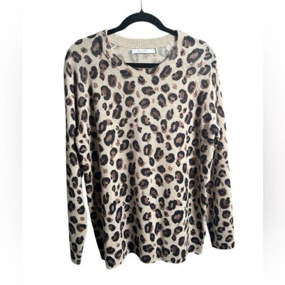 NWOT Harper Lane Women’s Leopard Print Scoop Neck Wool/Cashmere Sweater - Size L - Picture 1 of 3